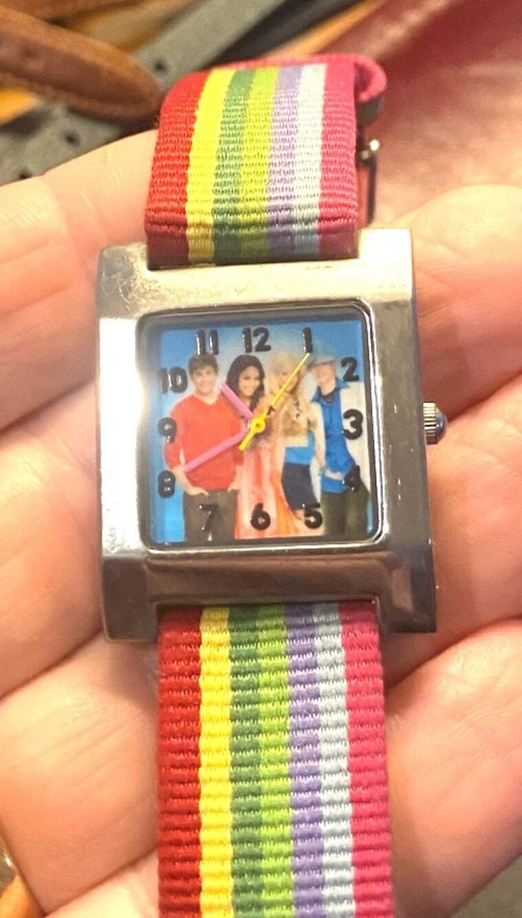 Disney Character Watch, Silver Tone with Striped Fabric Band
